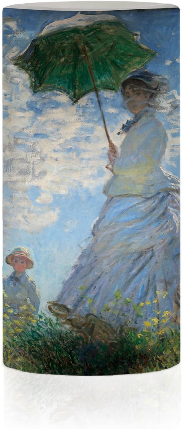 RainCaper Luz LED parpadeante sin llama de 6 pulgadas de cera de pilar  Artist Monet  Mujer con sombrilla  Funciona con pilas  Control remoto con