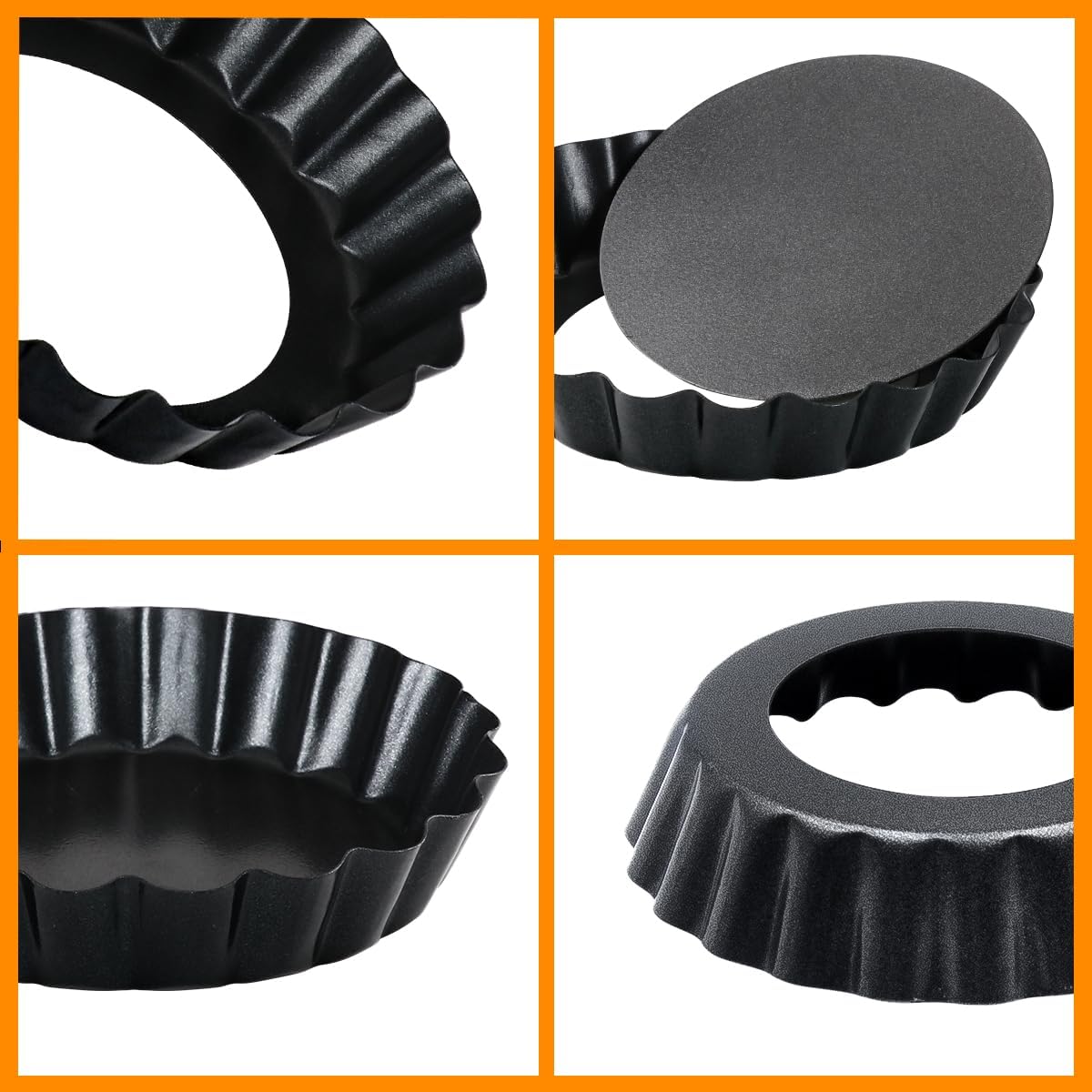 Juego de 12 moldes para tartas de 4 pulgadas, mini sartenes para tartas con fondo suelto, antiadherentes, redondos, mini quiche, reutilizables, de