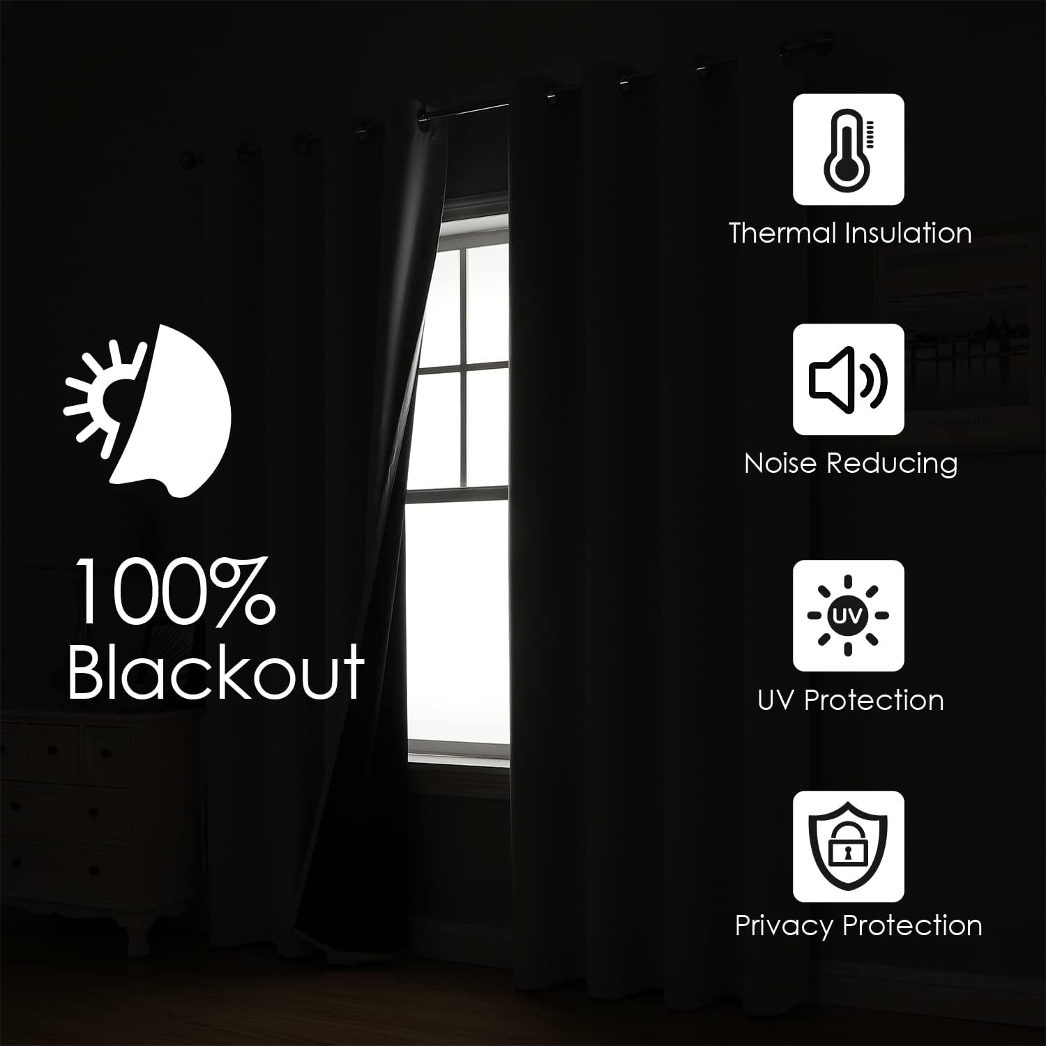 ChrisDowa Cortinas 100% opacas para dormitorio con forro negro, 2 capas gruesas, totalmente opacas, con aislamiento térmico y ojales, juego de 2