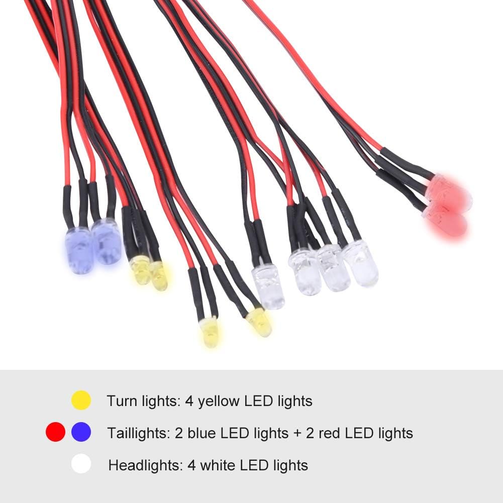 VBESTLIFE Accesorio RC, kit de sistema de iluminación LED de 12 luces intermitentes de simulación para 110 18 RC cochecamiónoruga