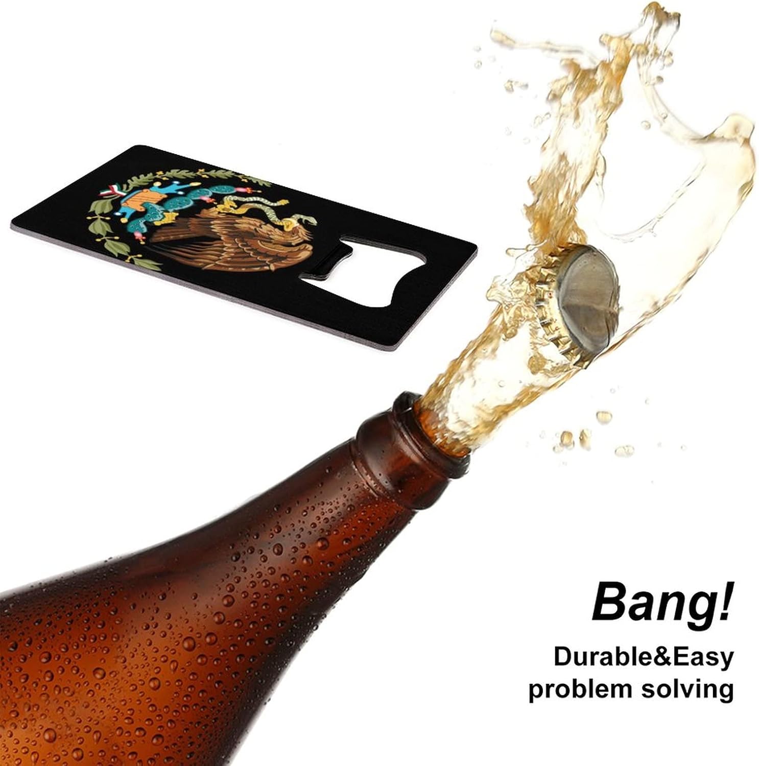 Abridor de botellas de acero inoxidable con bandera de México, tarjeta, refresco, cerveza, abrebotellas, tamaño cartera, para cocina, bar,