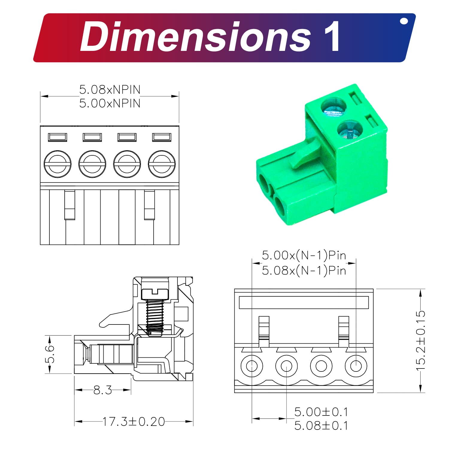 Tcenofoxy – Conector Phoenix macho y hembra de 0.200 in 2345678910111213141516182024 pines Phoenix Connector sin soldadura verde PCB tornillo
