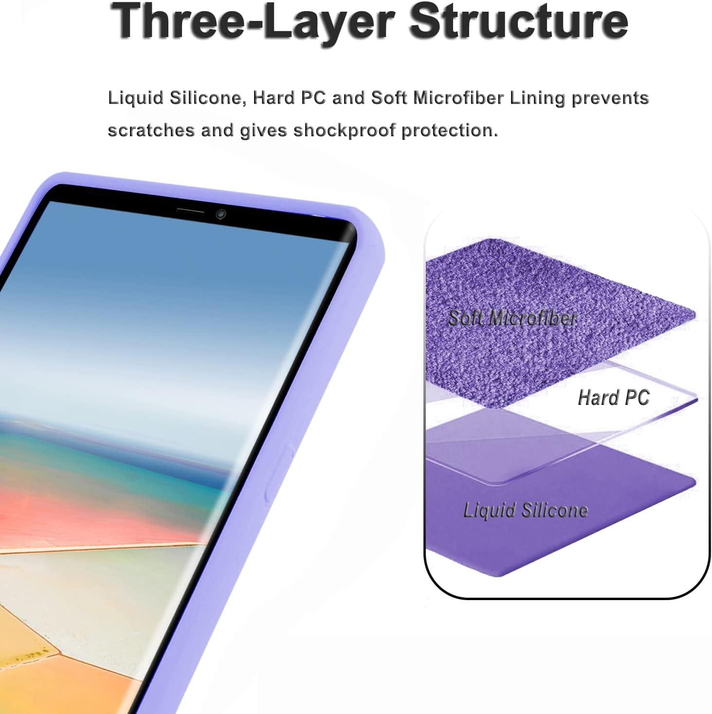 Funda de silicona compatible con Galaxy Note 9 de 6.4 pulgadas, forro de tela de microfibra, cubierta de goma de gel de cuerpo completo (morado
