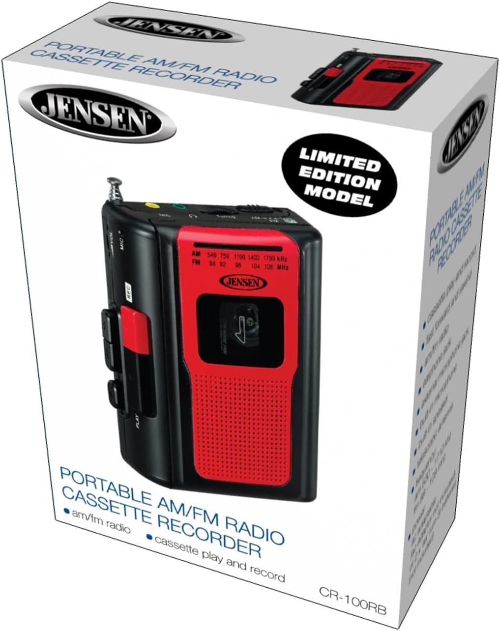 Jensen Radio AMFM portátil retro reproductor de cassette personal compacto y ligero diseño estéreo de radio AMFM reproductor de cassettegrabadora y