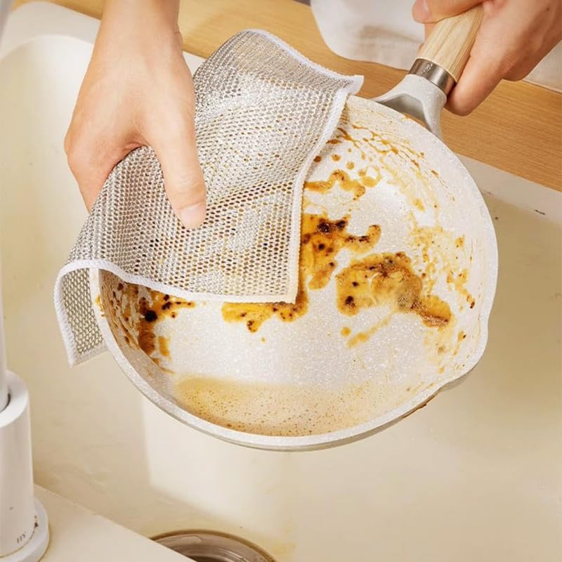 Multipurpose Wire Dishwashing Rags, 2024 New Metal Wire Dishwashing Cloths Towels Scrubs Cleans, Wet and Dry Wire Dishwashing Rags Non-Scratch Wire
