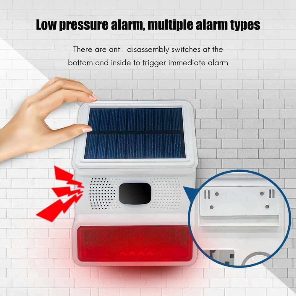 Sirena de alarma, sirena inalámbrica para exteriores de 433 MHz, sirena solar al aire libre con función de luz intermitente LED, soporte de alarma