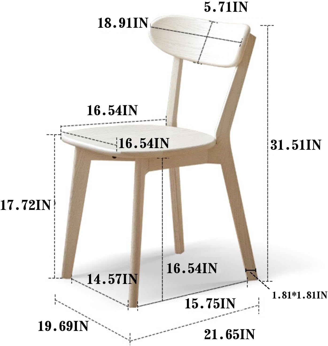 Sillas de comedor 100% de madera de roble macizo, sillas de comedor modernas de mediados de siglo con respaldo redondeado, silla de cocina, sillas