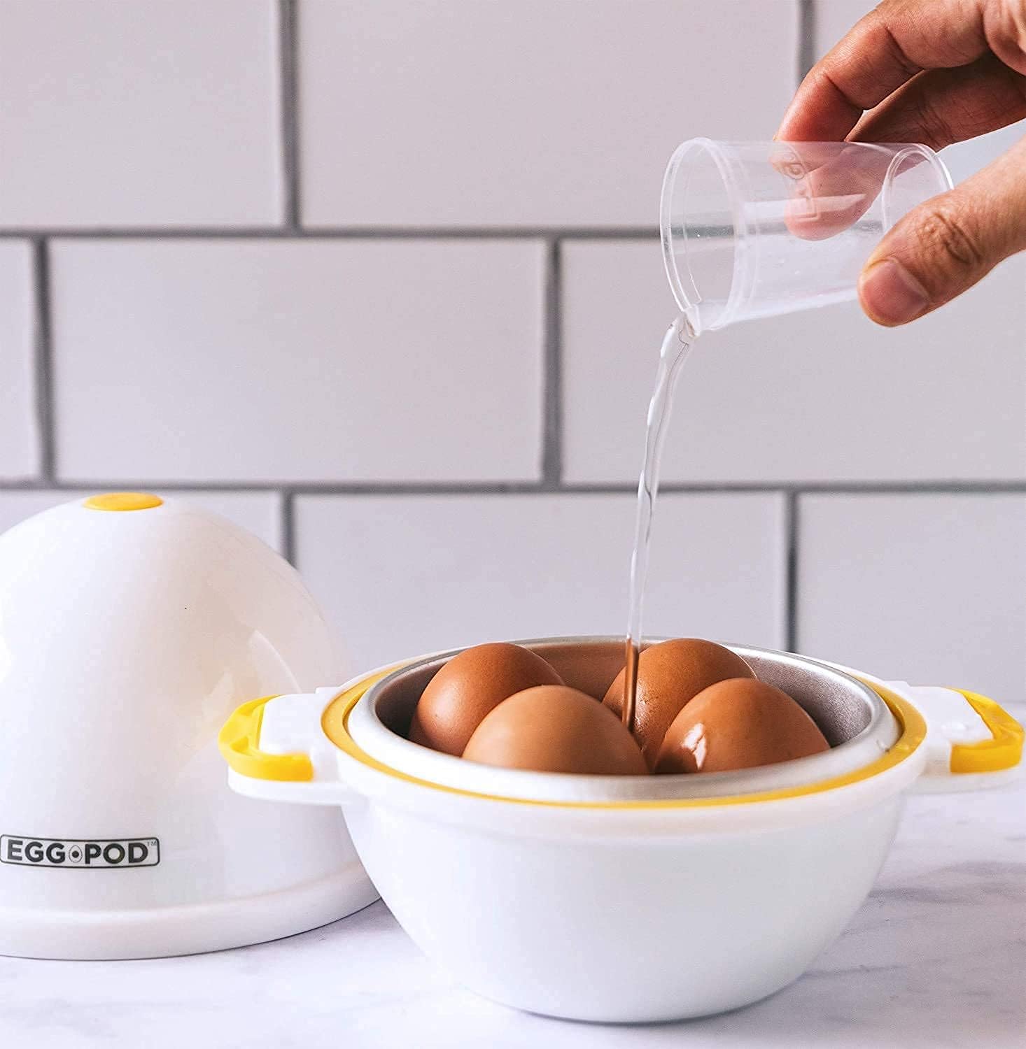 EGG POD by Emson – Máquina para huevos duros para microondas, cocina, caldera y vaporera, 4 huevos duros perfectamente cocidos en menos de 9
