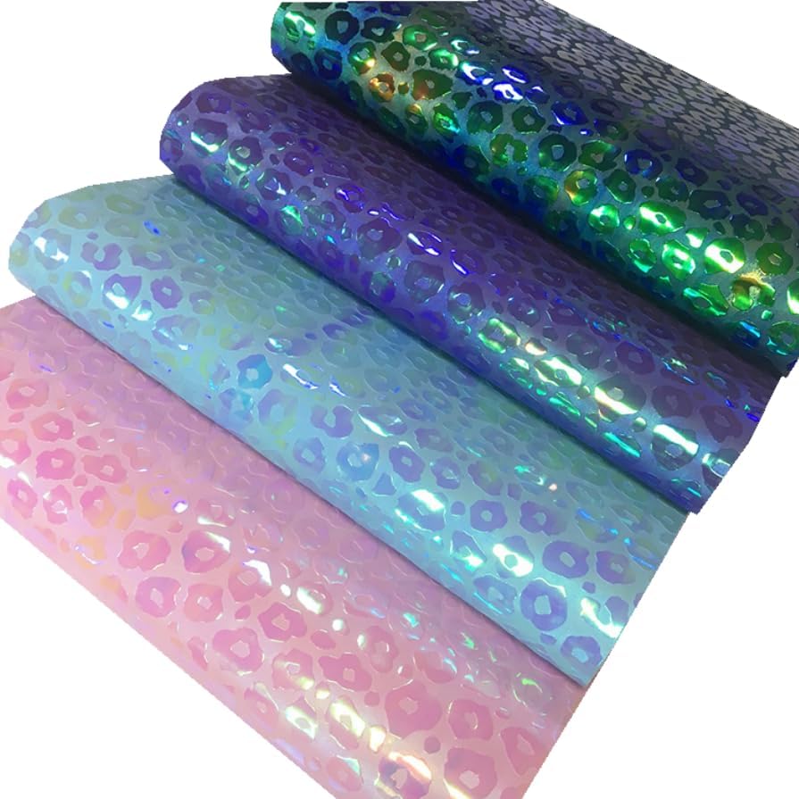 Hojas holográficas de piel sintética color rojo leopardo en relieve, rollo de tela sintética iridiscente de 12 x 53 pulgadas para manualidades,