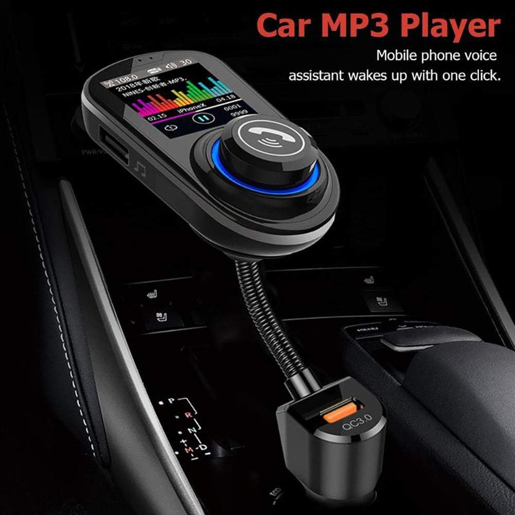 WYYHAA Transmisor FM Bluetooth para coche, 1.8 pulgadas pantalla LCD a color QC3.0 cargador de coche inalámbrico manos libres transmisor FM