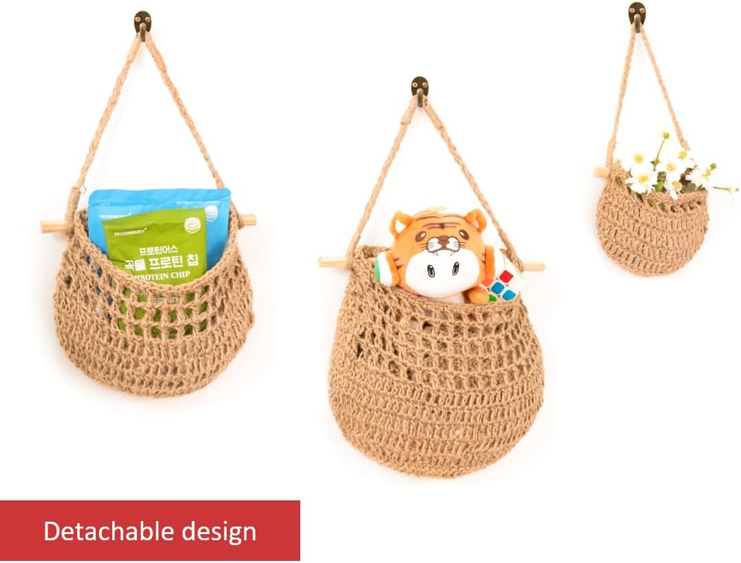 Cesta colgante de frutas, cesta colgante de pared de yute tejida de 3 niveles para organizar, cesta colgante de productos para almacenamiento de