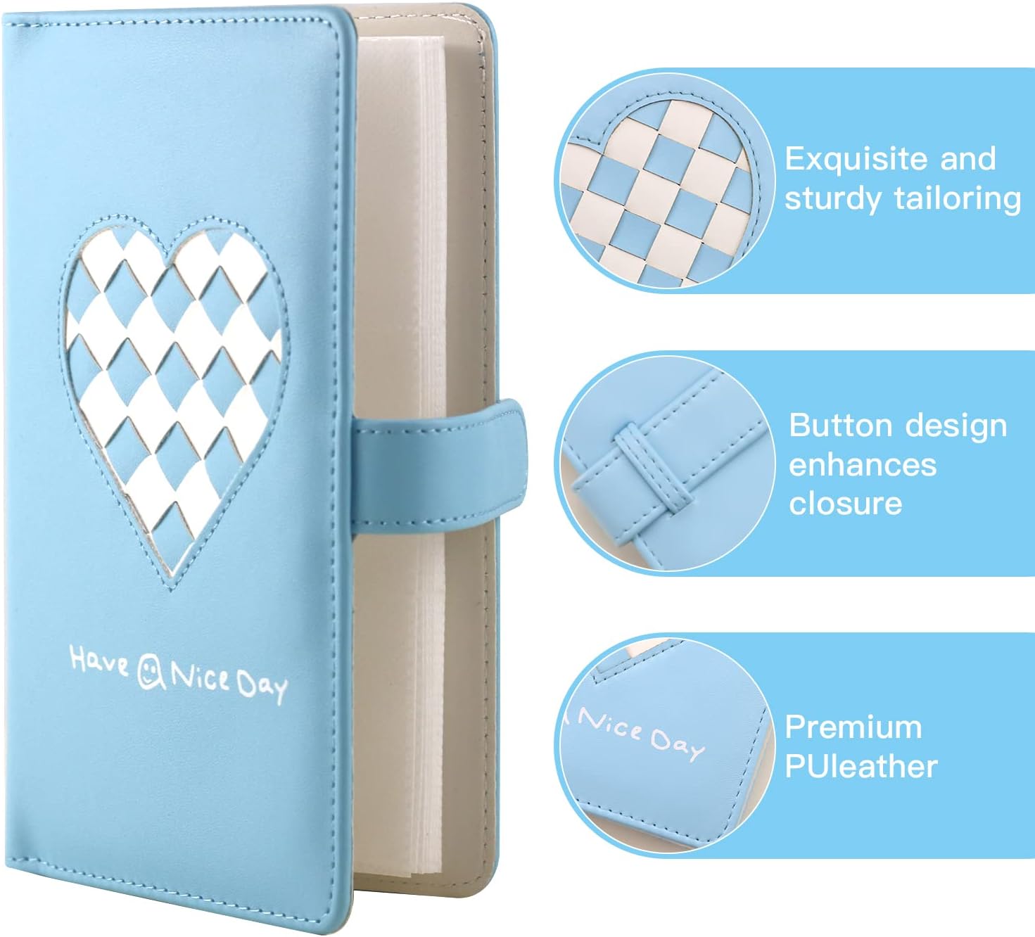Álbum de fotos de 2 x 3 compatible con Fujifilm Instax Mini, cartera de 96 bolsillos, cubierta de piel, tejido hecho a mano