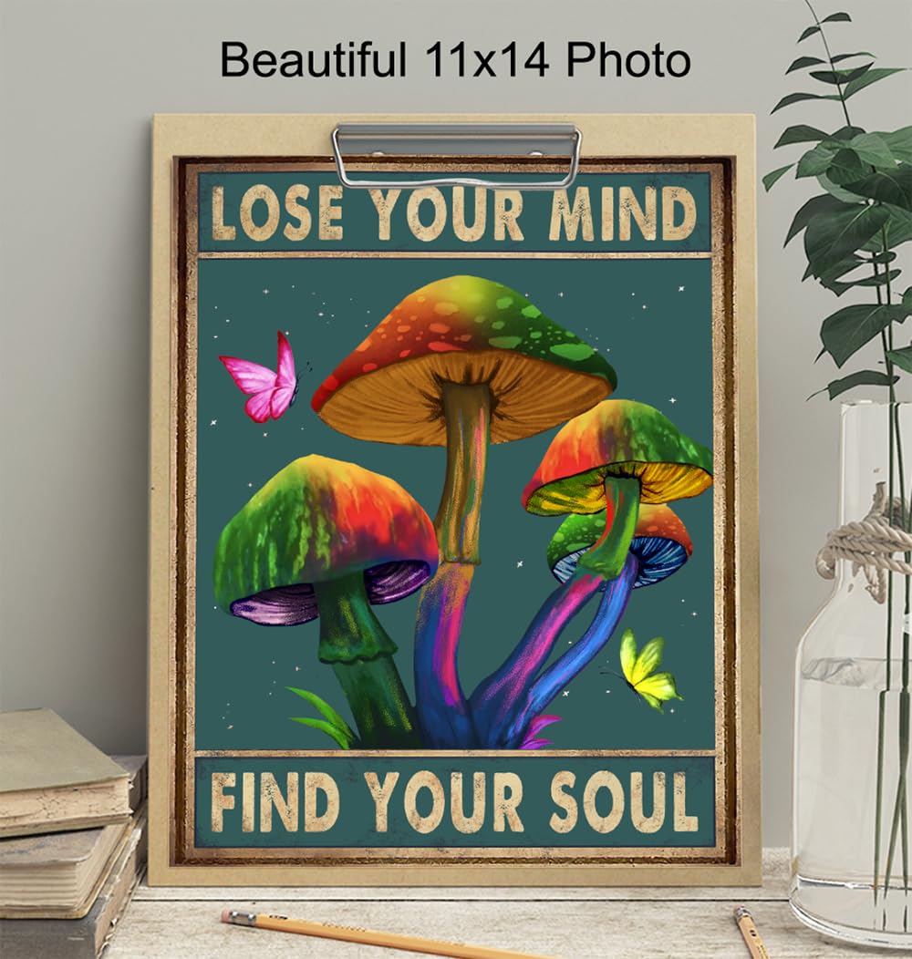 Psychedelic Art 11×14 – Trippy Wall Art – Psychedelic Room Decor – Bohemian Boho Wall Decor – Magic Mushrooms, Psilocybin – Hippie Room Decor – Dope