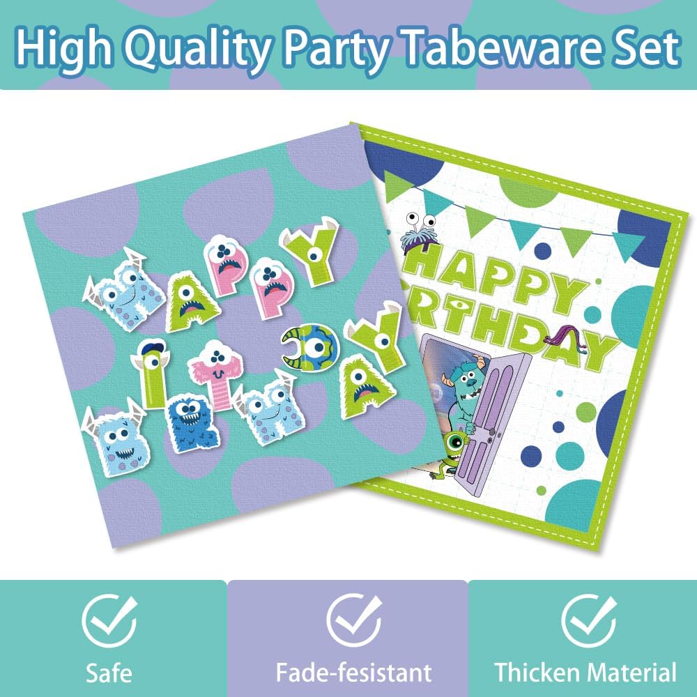 Juego de 80 piezas de platos de papel para fiesta de cumpleaños de monstruo, servilletas, tazas, tenedores, niños, monstruos, fiesta de cumpleaños,
