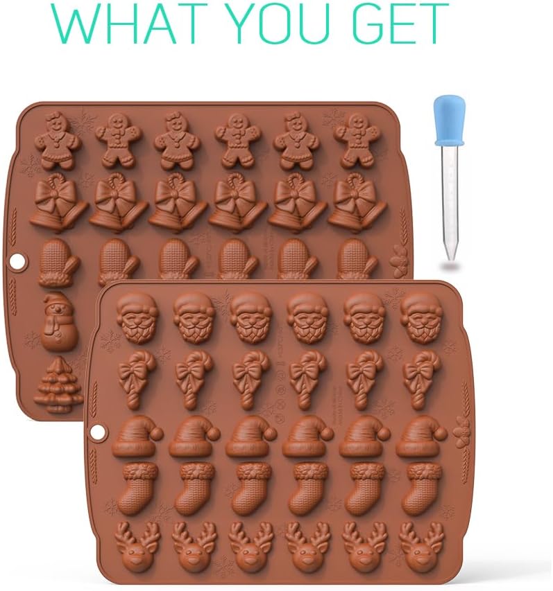 2 moldes de silicona para caramelos de gomita de Navidad, 30 moldes de Navidad para bricolaje de chocolate de Navidad, caramelos, gelatina