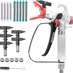 AEROPRO Tools Pistola pulverizadora de pintura sin aire con 5 puntas de pulverización y 10 filtros, 3600PSI de alta presión giratoria kit de pistola AEROPRO Tools Pistola pulverizadora de pintura sin aire con 5 puntas de pulverización y 10 filtros, 3600PSI de alta presión giratoria kit de pistola