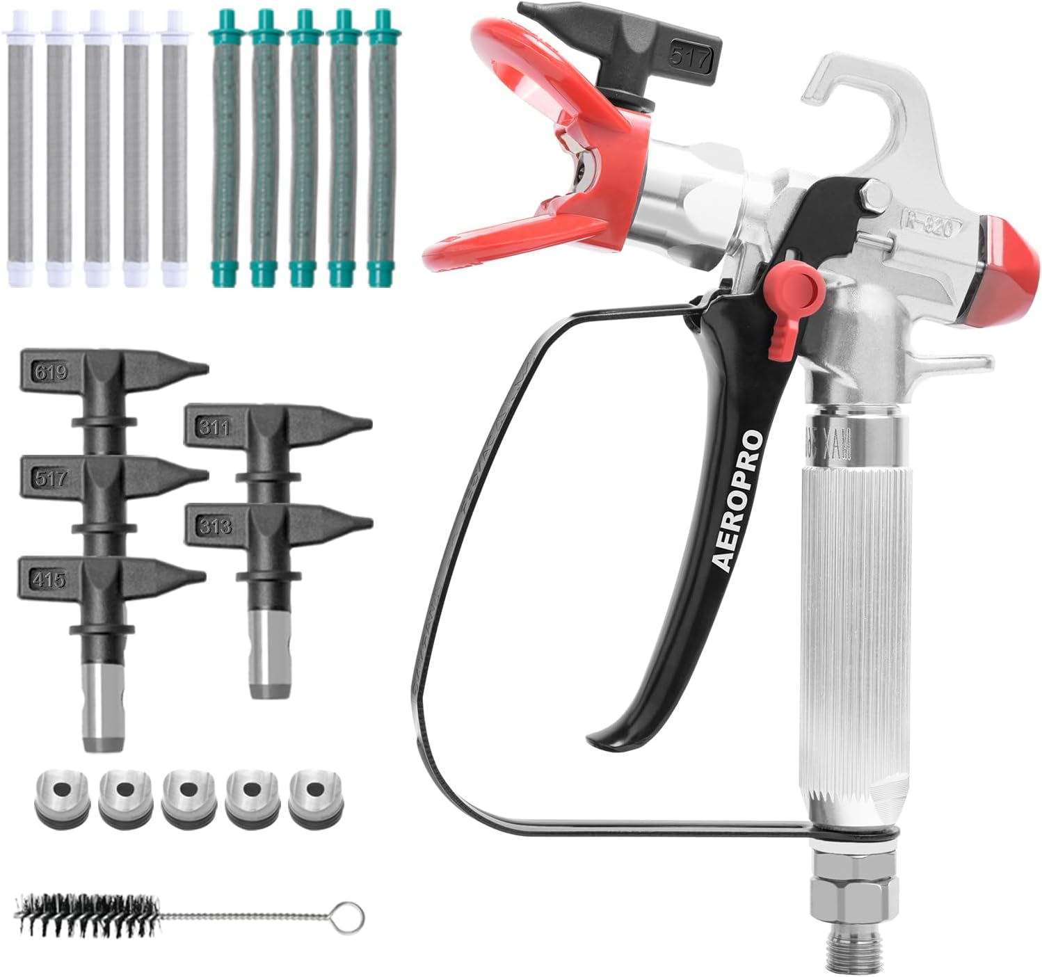 AEROPRO Tools Pistola pulverizadora de pintura sin aire con 5 puntas de pulverización y 10 filtros, 3600PSI de alta presión giratoria kit de pistola