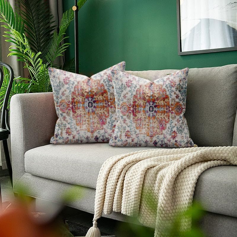 Juego de 2 fundas de almohada bohemias de 18 x 18 pulgadas, fundas de almohada decorativas para sofá, sala de estar, cama, funda de almohada de lino