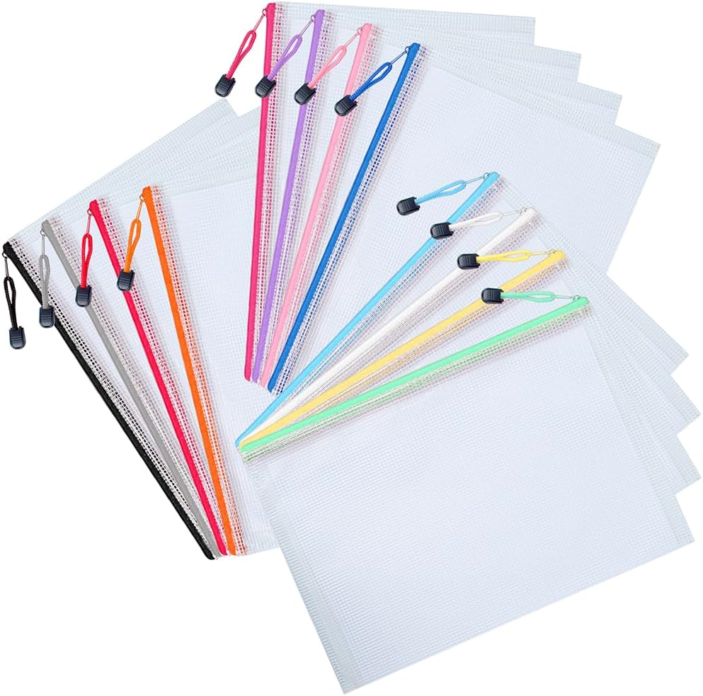Bolsas con cremallera A4, carpeta de bolsa con cierre hermético para documentos, bolsas con cierre hermético (12 colores, 12 piezas)