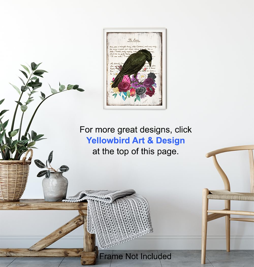 Edgar Allan Poe Gothic Wall Art 11×14 – The Raven Goth Room Decor for Women – Shabby chic Bedroom, Living Room Decor – Wicca, Witch, Occult, Crow,