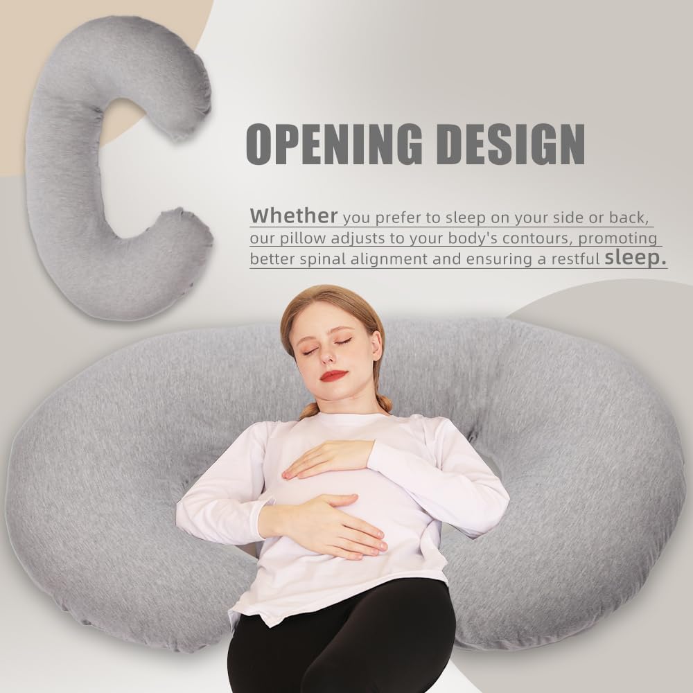 Chilling Home Almohada de embarazo, almohada de cuerpo completo en forma de C, almohada de maternidad para mujeres de 55 pulgadas, almohadas de