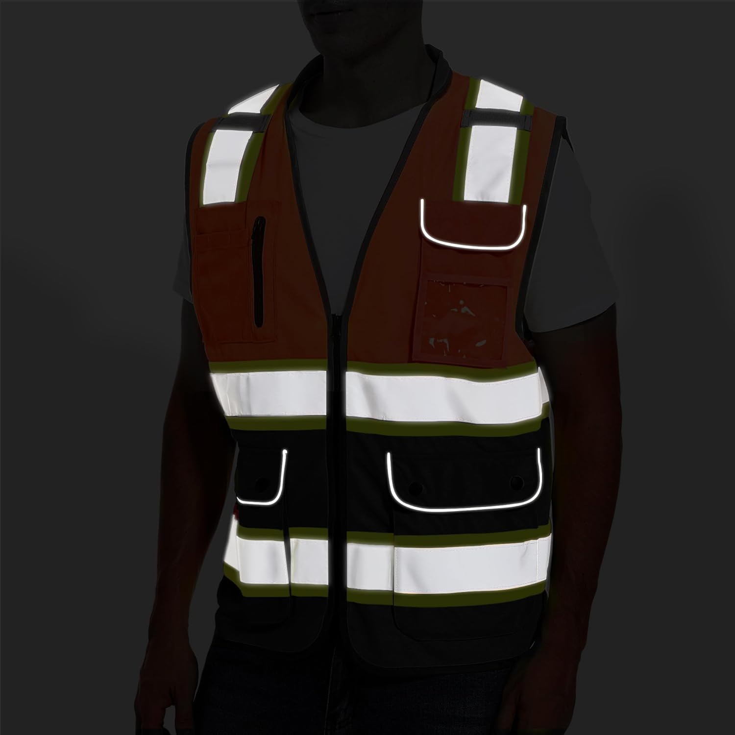 ArcRidge Chaleco de seguridad reflectante para hombres y mujeres, chaleco de construcción de alta visibilidad clase 2, tiras reflectantes de doble