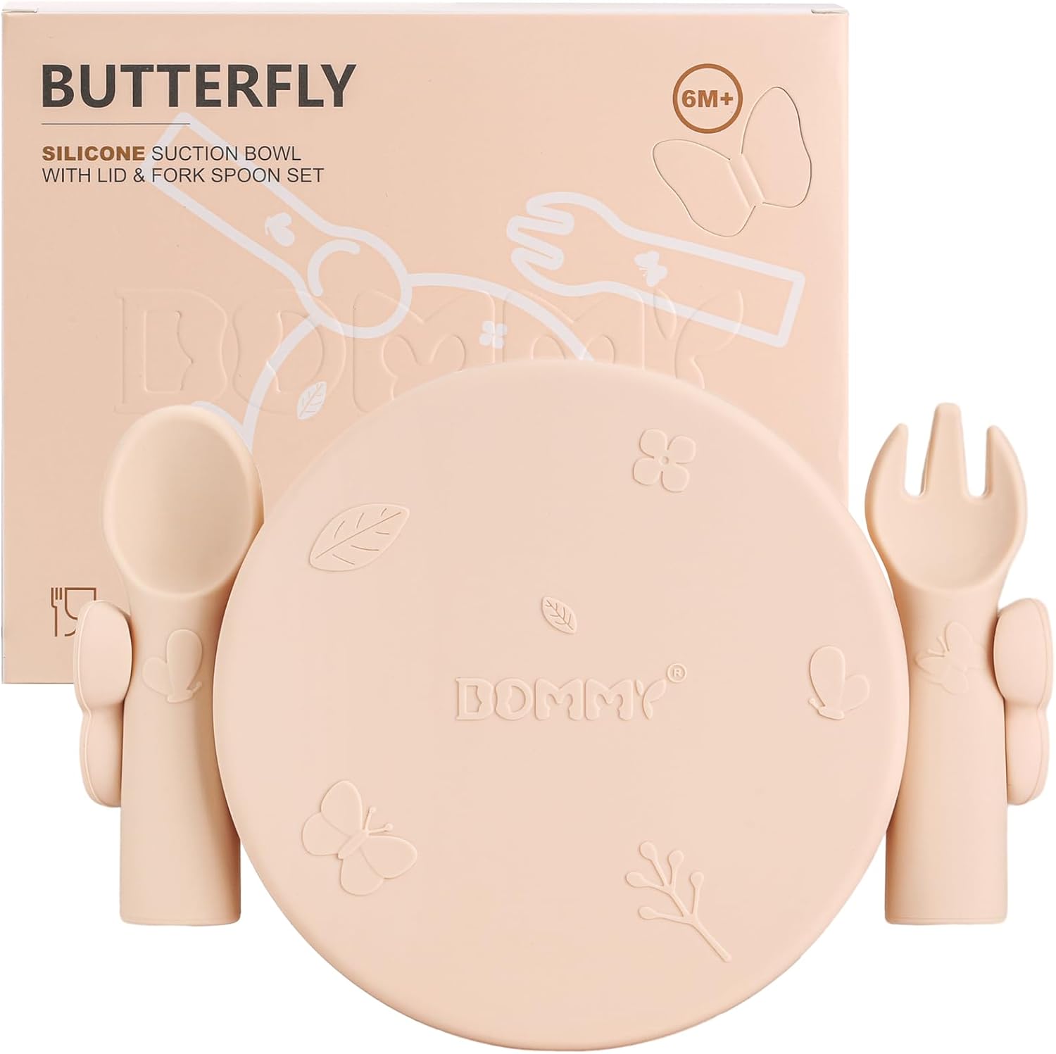 Conjunto de alimentación para bebés de mariposacuenco de succión con cuchara y tenedor  Suministros de alimentación  Suministros de destete LED para