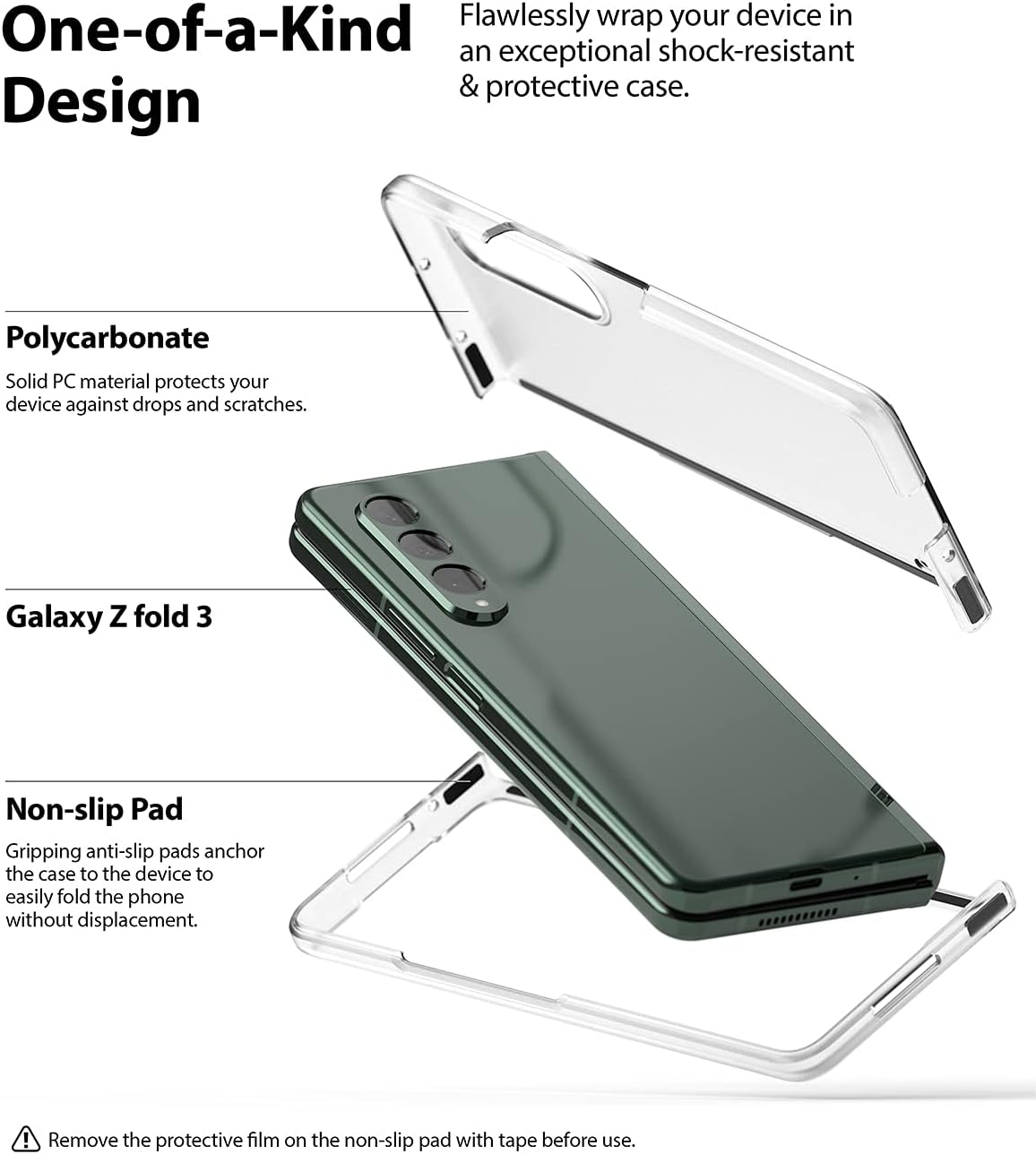 Ringke Funda delgada compatible con Samsung Galaxy Z Fold 3, PC dura y fina transparente de alta calidad con almohadilla antideslizante, cubierta