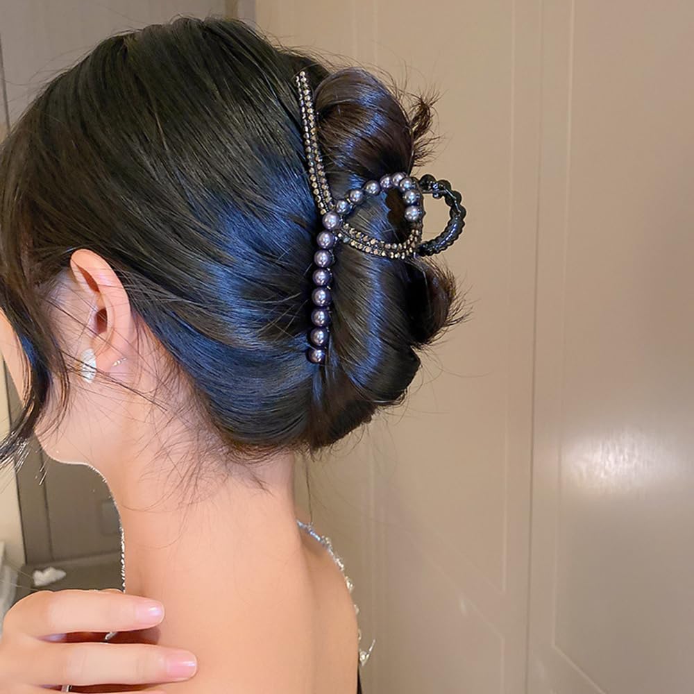 Pinza grande para el cabello con perlas y diamantes de imitación, pinza de mandíbula para el cabello negro, pinza antideslizante para el cabello,