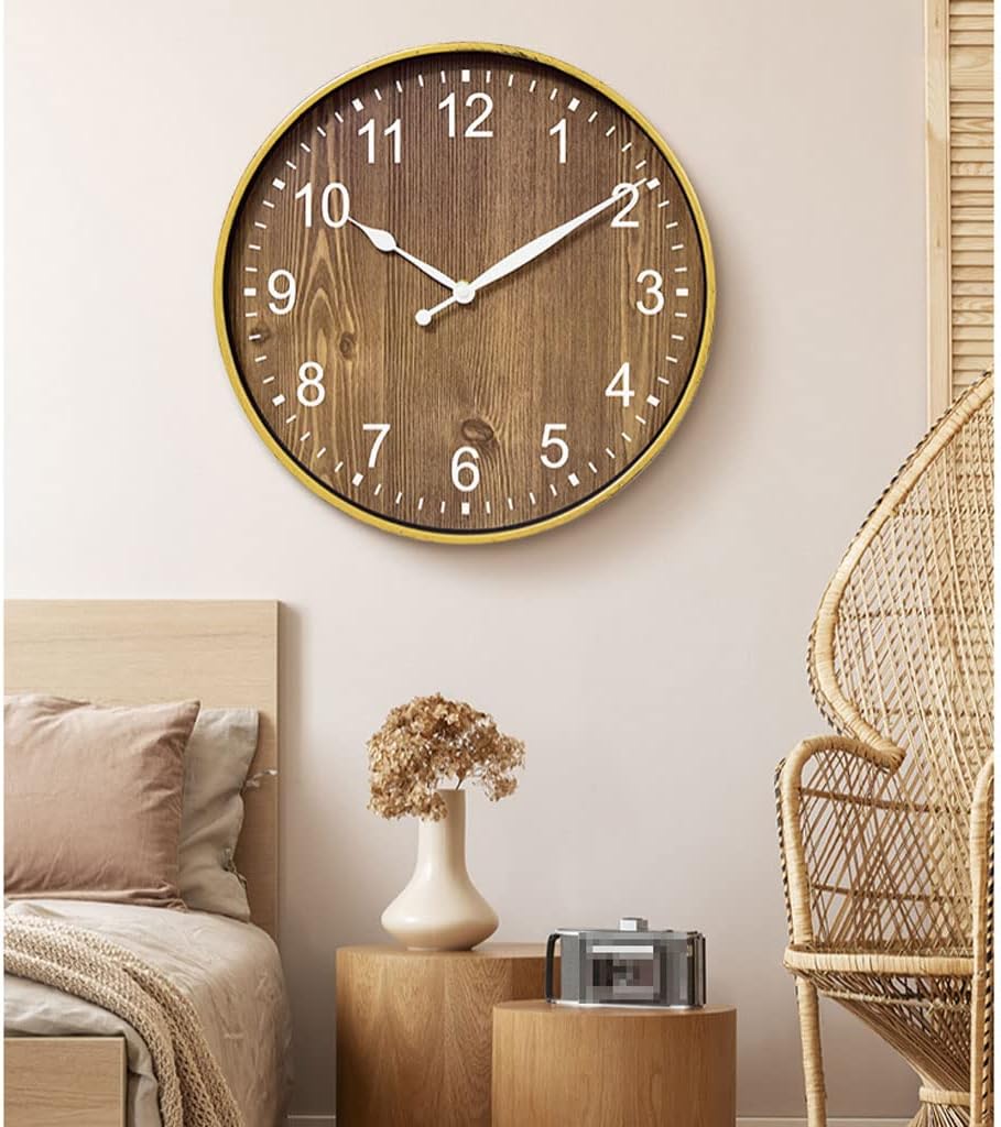 Reloj de pared 12” Wall Clock for Living Room Decor, Large Number Easy to Read, Wood Grain Design Silent Non-Ticking Round Wall Clock for Kid’s