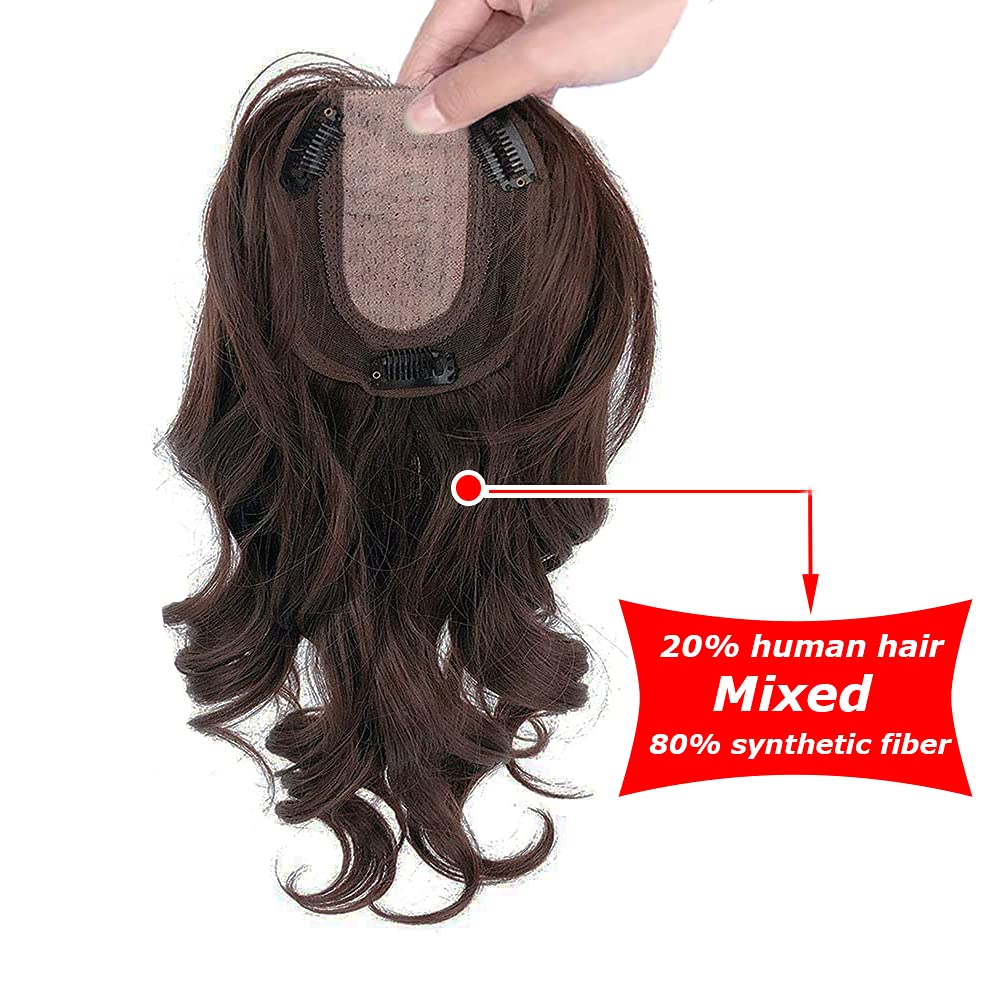 Peluquillos ondulados naturales de 14 pulgadas para mujer, 13.8 in x 4.7 pulgadas, parte media con clip en la corona, pieza de cabello marrón claro,