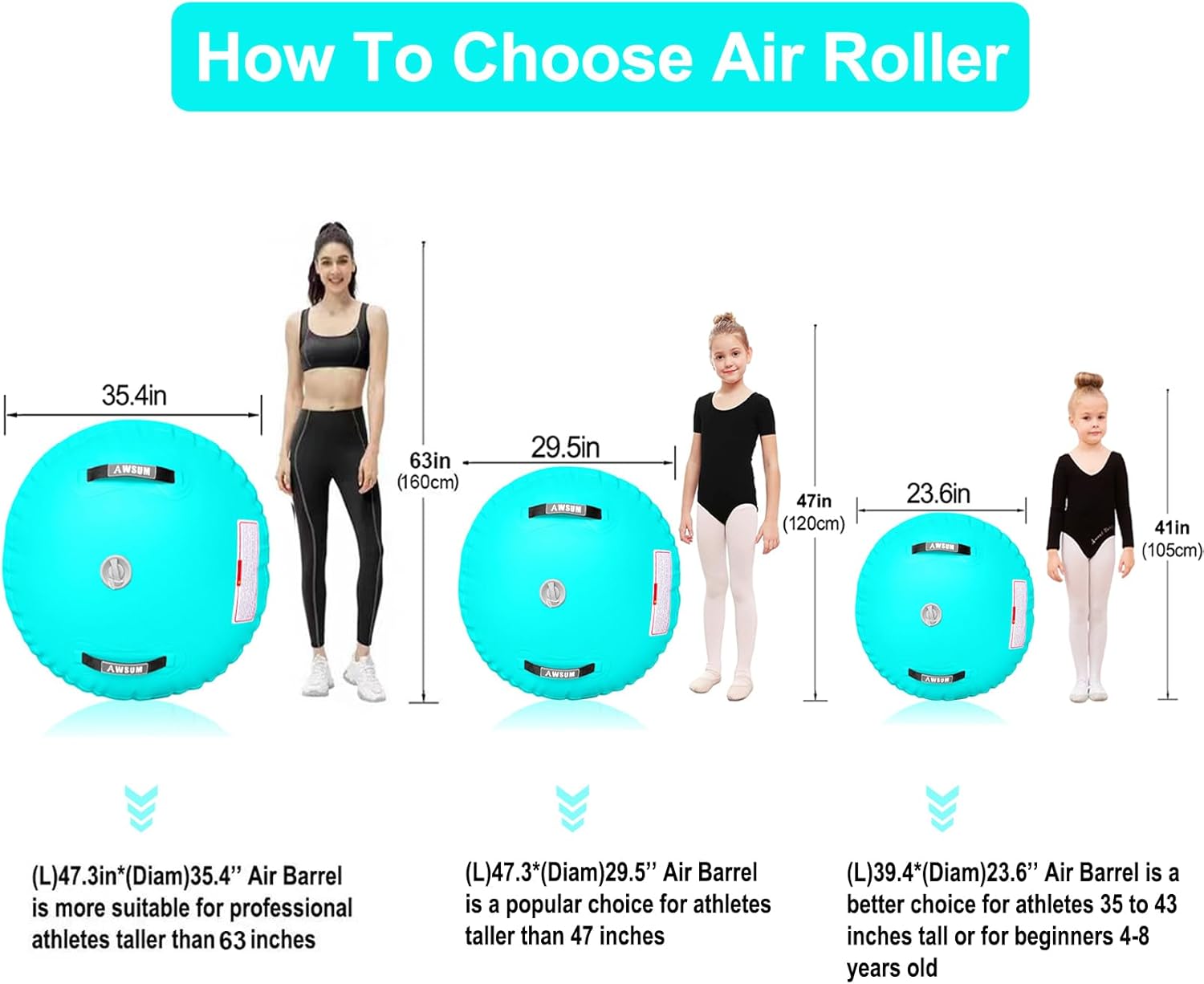 Rodillo de aire para gimnasia, barril de voltereta para espalda, entrenador de flexión para gimnasia, equipo de trampolín inflable con bomba