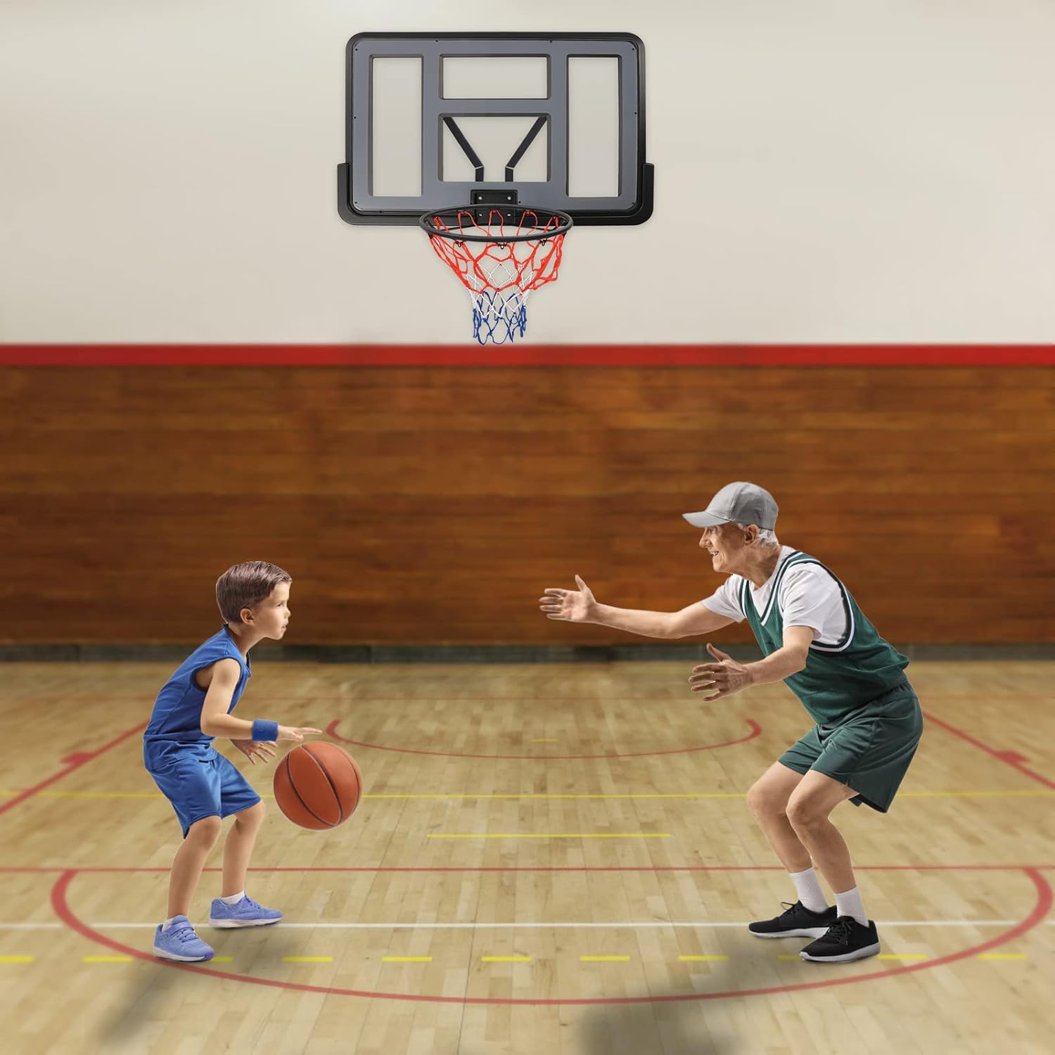 Equipo de baloncesto, borde de baloncesto de 18 pulgadas con red, combo de tablero de baloncesto y llanta, aro de baloncesto universal para