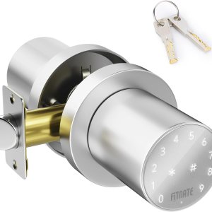 FITNATE Pomo de puerta de teclado, cerradura de puerta de entrada sin llave con pantalla táctil, perilla electrónica con teclado, bloqueo FITNATE Pomo de puerta de teclado, cerradura de puerta de entrada sin llave con pantalla táctil, perilla electrónica con teclado, bloqueo