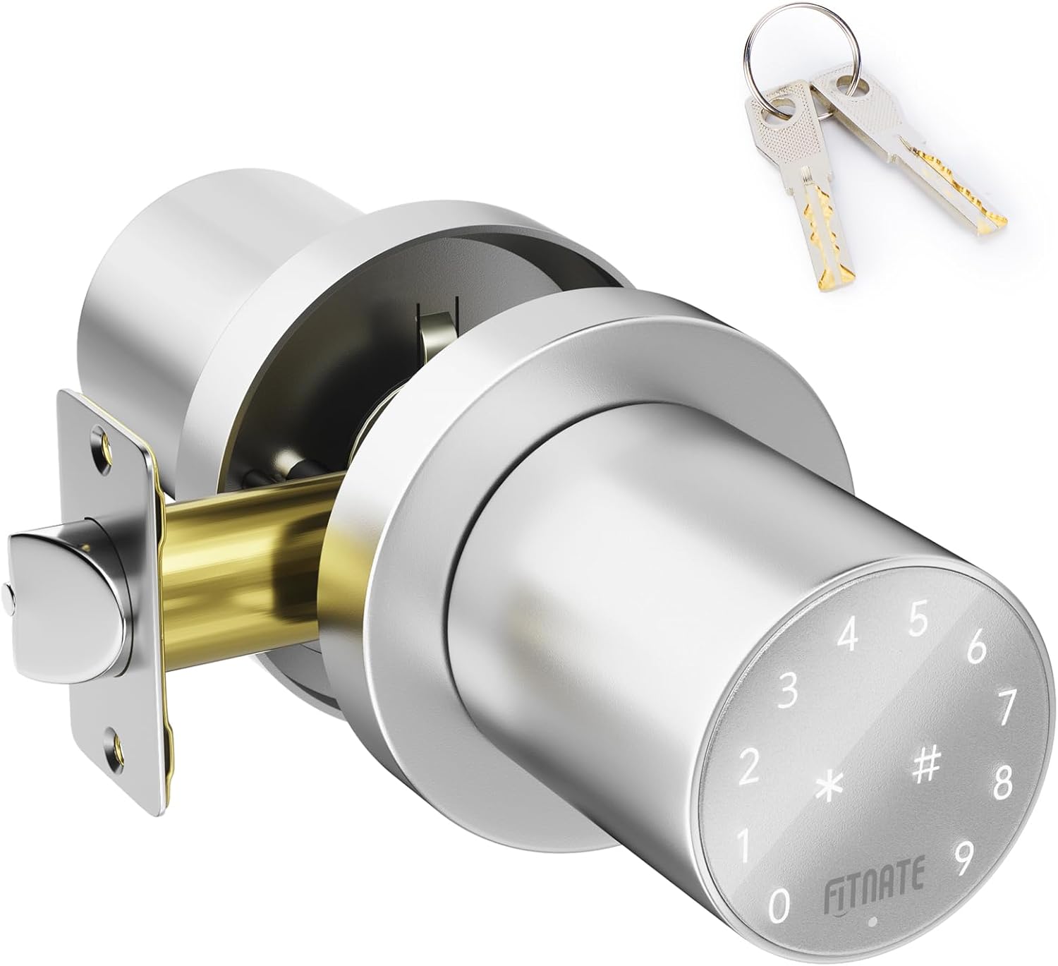 FITNATE Pomo de puerta de teclado, cerradura de puerta de entrada sin llave con pantalla táctil, perilla electrónica con teclado, bloqueo