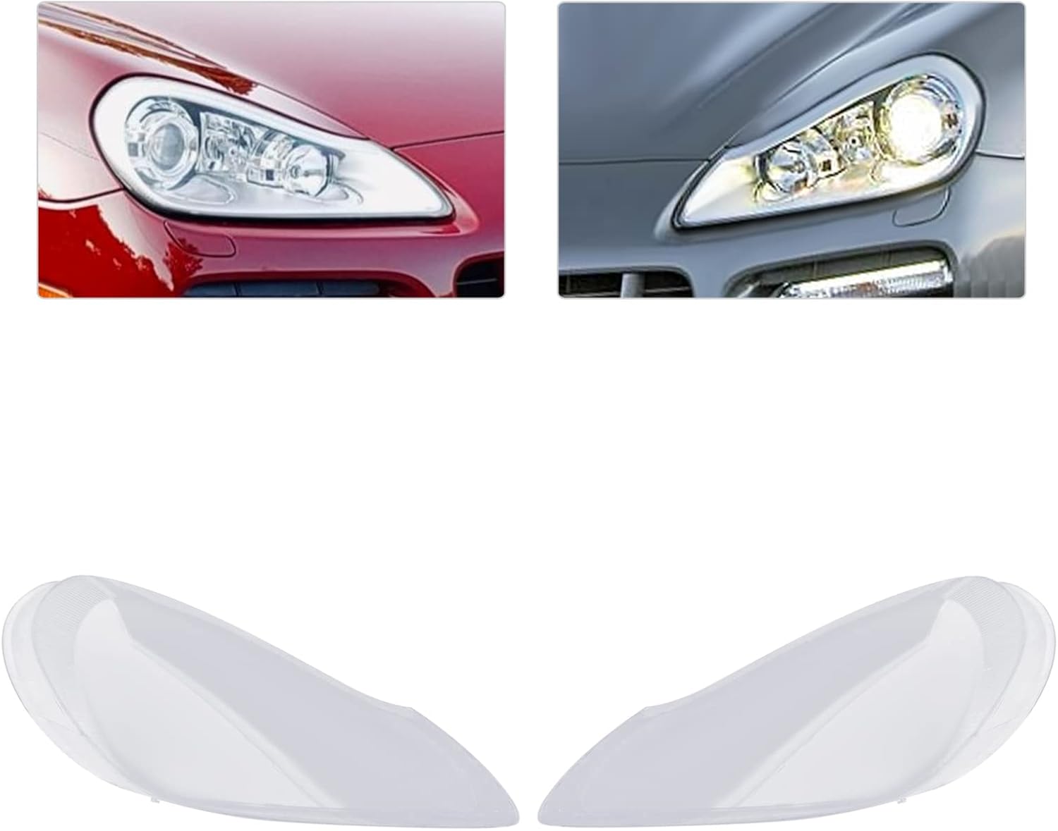 CNCEST Par de fundas de lente de faros delanteros, izquierdo y derecho, repuesto de pantalla para faros delanteros, compatibles con Porsche Cayenne