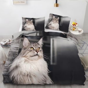 Dark Gray Long Hair Cat King Duvet Cover Animal Print King Bedding Set Soft Microfiber Comforter Cover and 2 Pillow Shams 20″X36″, Bed Set Duvet Dark Gray Long Hair Cat King Duvet Cover Animal Print King Bedding Set Soft Microfiber Comforter Cover and 2 Pillow Shams 20″X36″, Bed Set Duvet