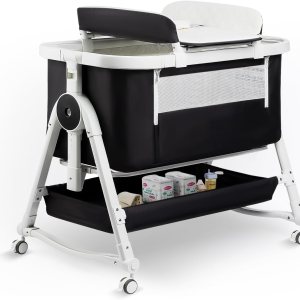 suihuooo Cuna 4 en 1, moisés con ruedas y cesta de almacenamiento, ajustable de 7 alturas con cambiador, moisés mecedor de malla transpirable para suihuooo Cuna 4 en 1, moisés con ruedas y cesta de almacenamiento, ajustable de 7 alturas con cambiador, moisés mecedor de malla transpirable para