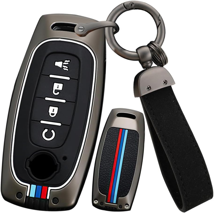 ontto Funda para llave de automóvil de 4 botones, funda inteligente para llave de metal, guante, protector completo para Nissan X-Trial Kicks Rouge