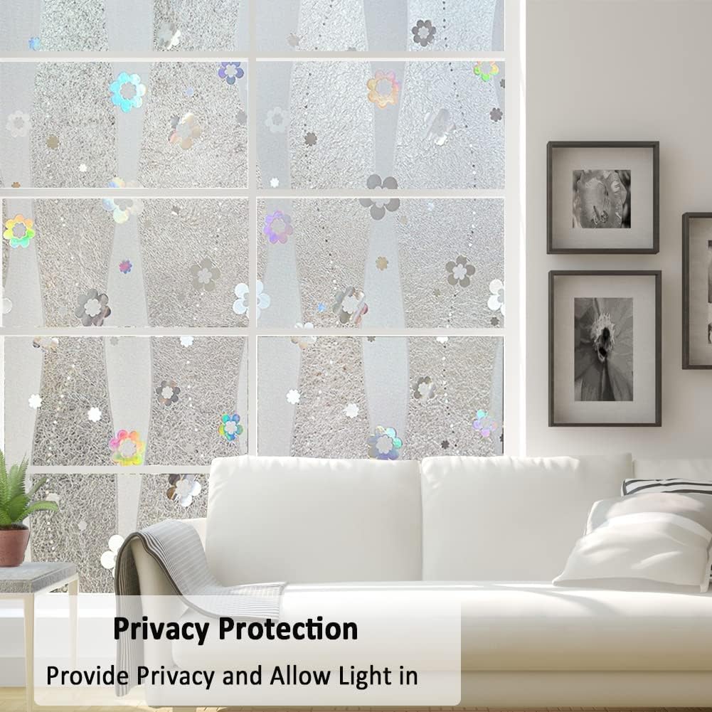 Película de privacidad para ventana, diseño de flores 3D, sin pegamento, película decorativa para puerta de vitral, adherencia estática, anti UV,