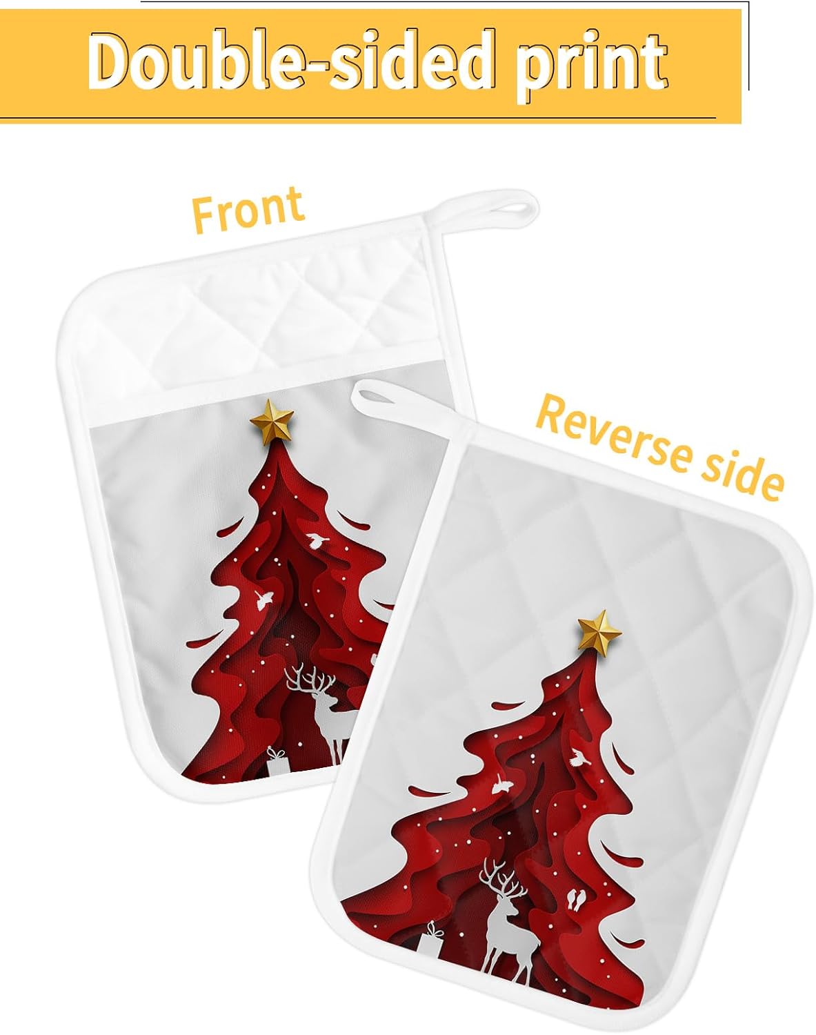 Juego de 2 soportes para ollas de árbol de Navidad para cocina, antideslizantes y aislantes de calor, juego de agarraderas de tela de toalla con