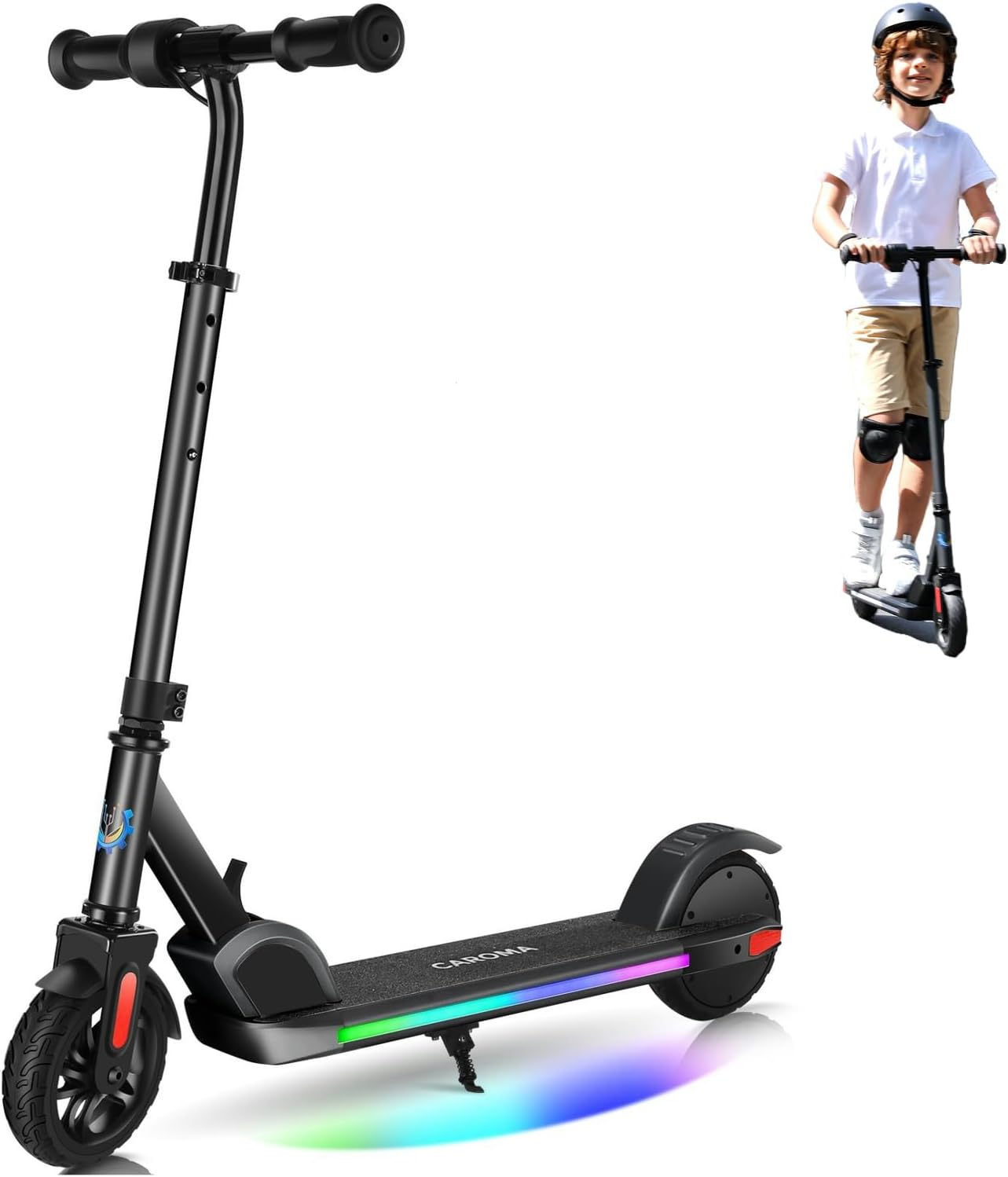 Caroma Patinete eléctrico E32E35 para niños, altura y velocidad ajustables, motor de 150 W, scooter eléctrico para niños de 6 a 12, 10 Mph y 7