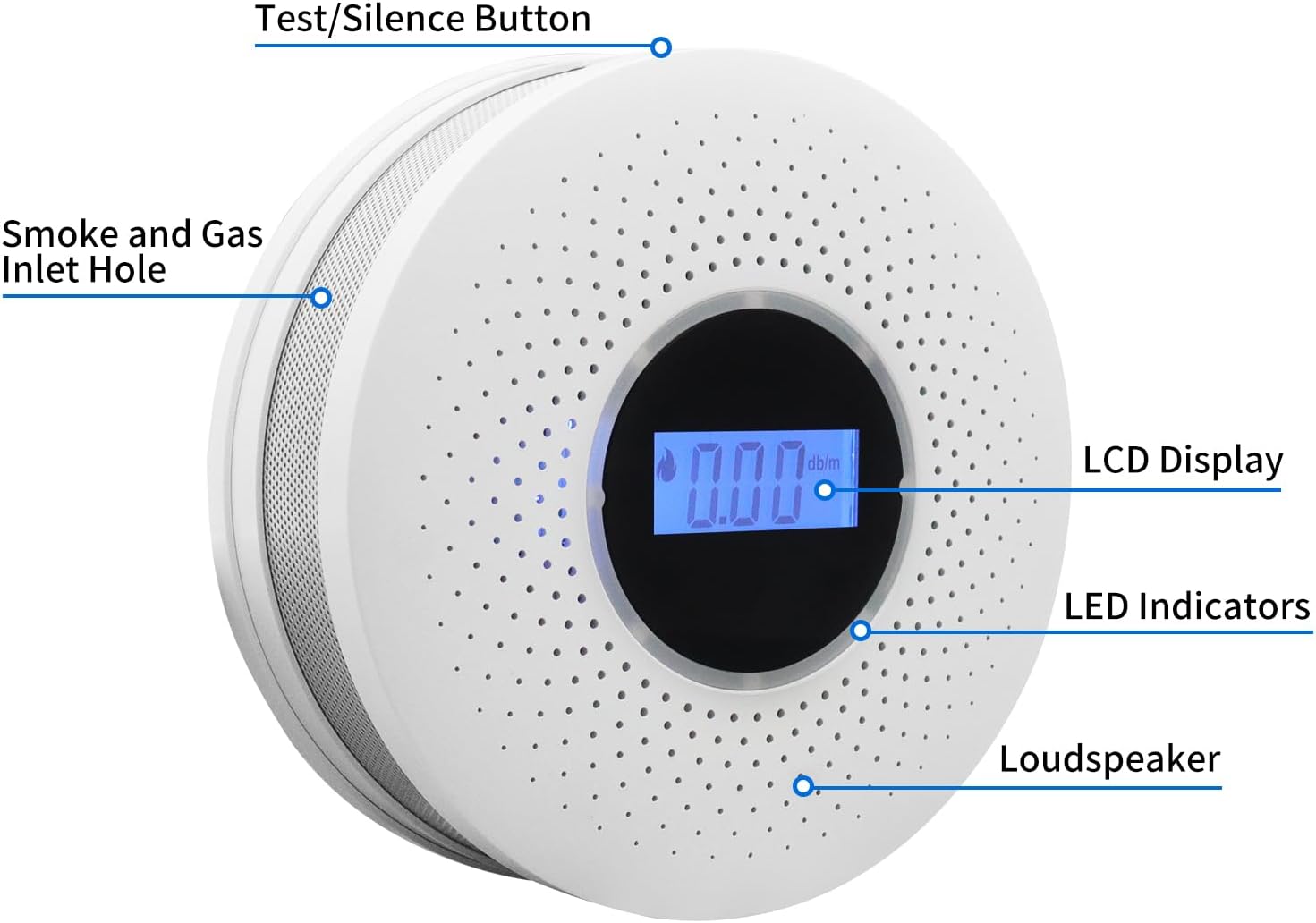 Detector de humo y monóxido de carbono 2 en 1, detector de humo de CO con pantalla LCD y alarma de luz sonora para el hogar, garaje, oficina, RV