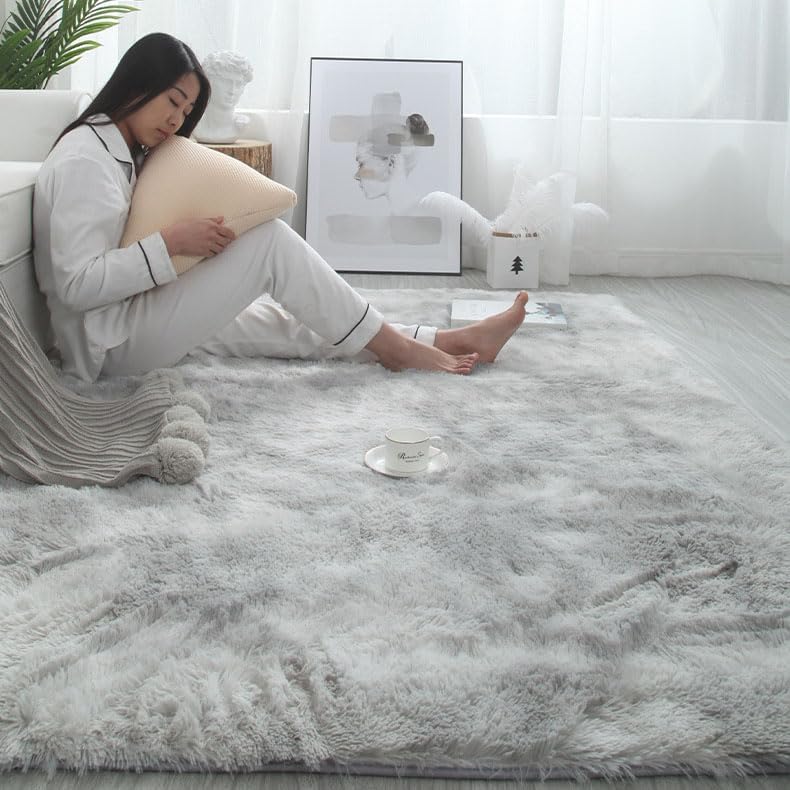 Alfombra esponjosa para dormitorio, alfombras peludas de teñido anudado, antideslizantes, de felpa, para niños, niñas, guardería, sala de estar,