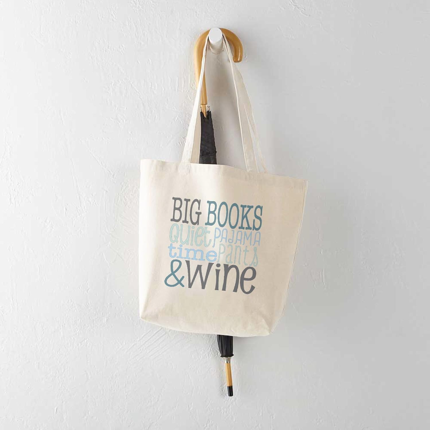 CafePress Big Books, Pajamas,Quiet, Wine Blue Tote Bag Natural Canvas Tote Bag, Cloth Shopping Bag