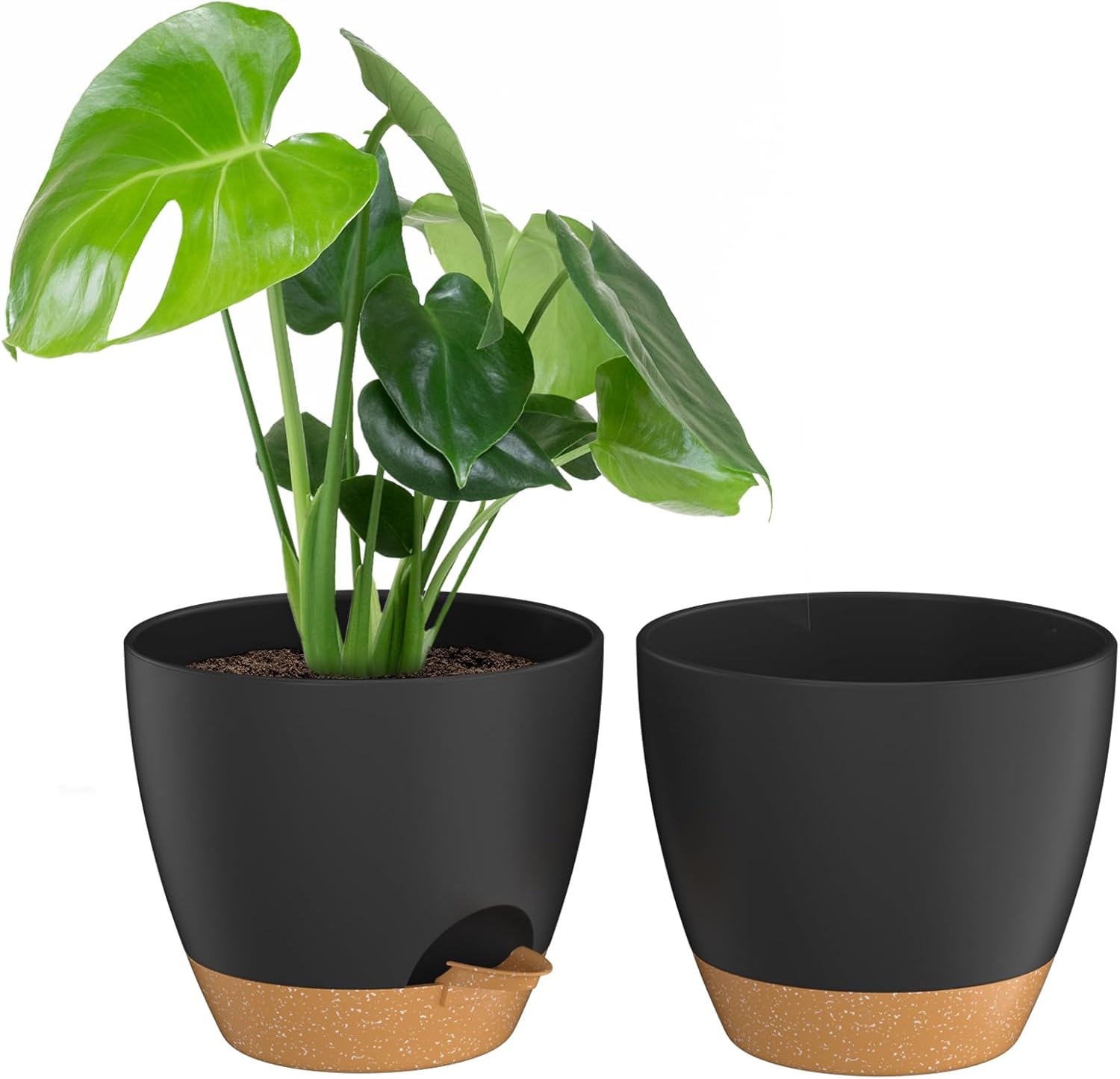 ZMTECH Juego de 2 macetas de 10 pulgadas para plantas de interior, macetas de riego automático con agujeros de drenaje y platillo para plantas de