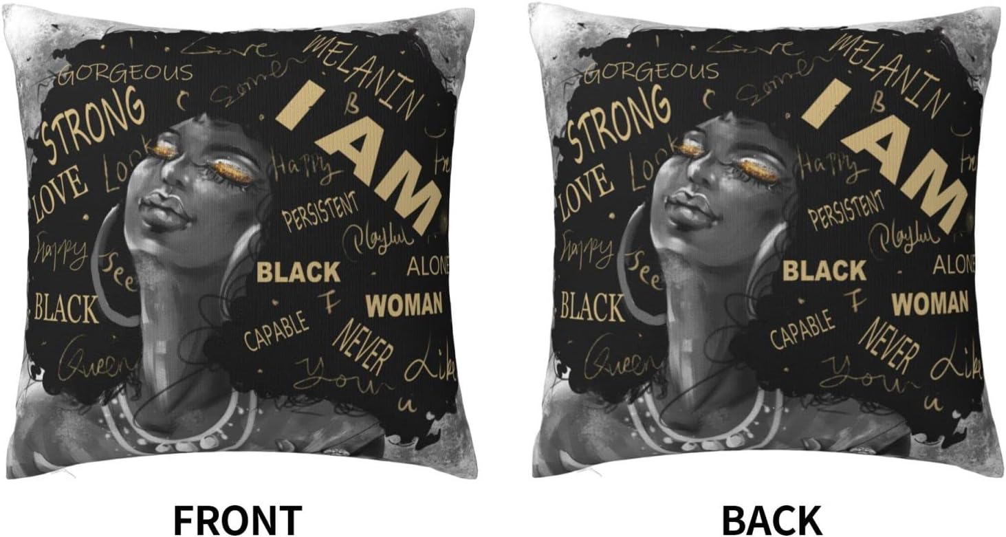 EKOFECK Funda de almohada negra para mujer, diseño de graffiti colorido Afro Black Woman con cremallera, funda de almohada cuadrada, decoración de