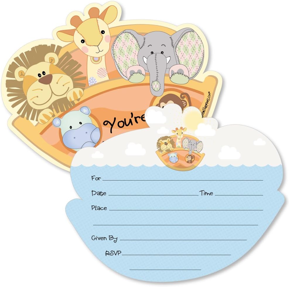 Big Dot of Happiness Noah’s Ark – Invitaciones de relleno en forma de – Tarjetas de invitación de baby shower con sobres – Juego de 12