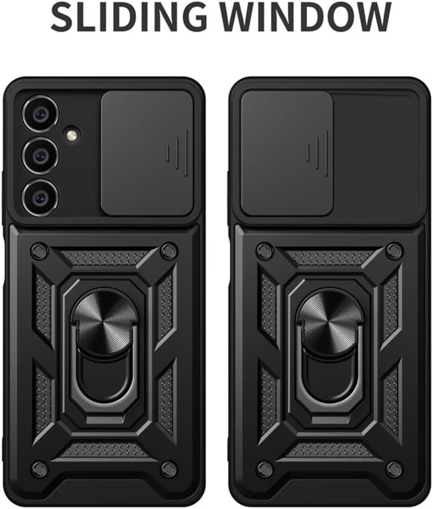 FCSWEET Compatible con fundas para cámara deslizante Samsung A32 4G, soporte de ventana de empuje de grado militar, anillo giratorio de 360, soporte