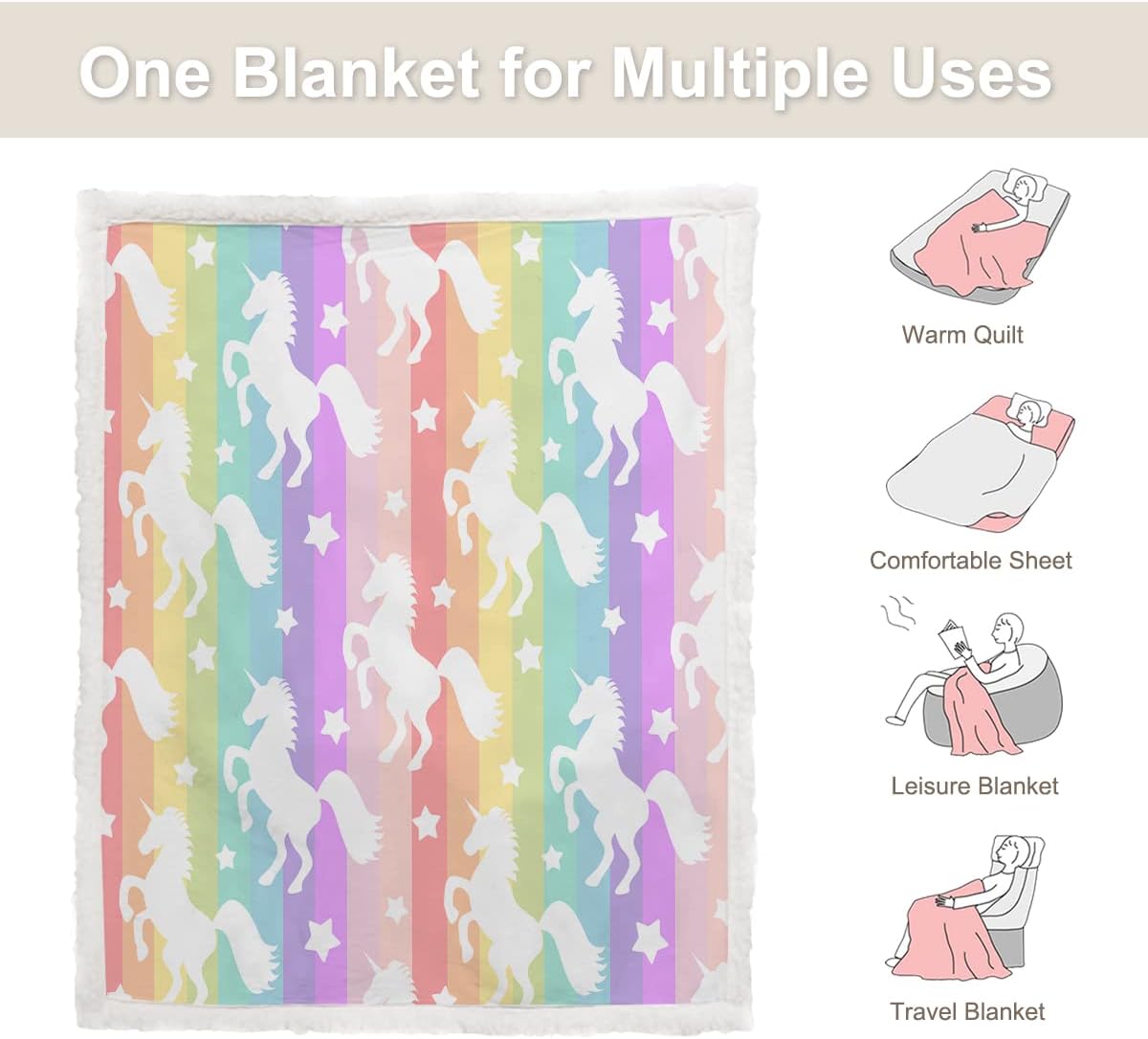 Sleepwish – Manta de sherpa de unicornio arcoíris, súper suave y acogedora, manta de forro polar de felpa de fantasía, decoración de habitación de